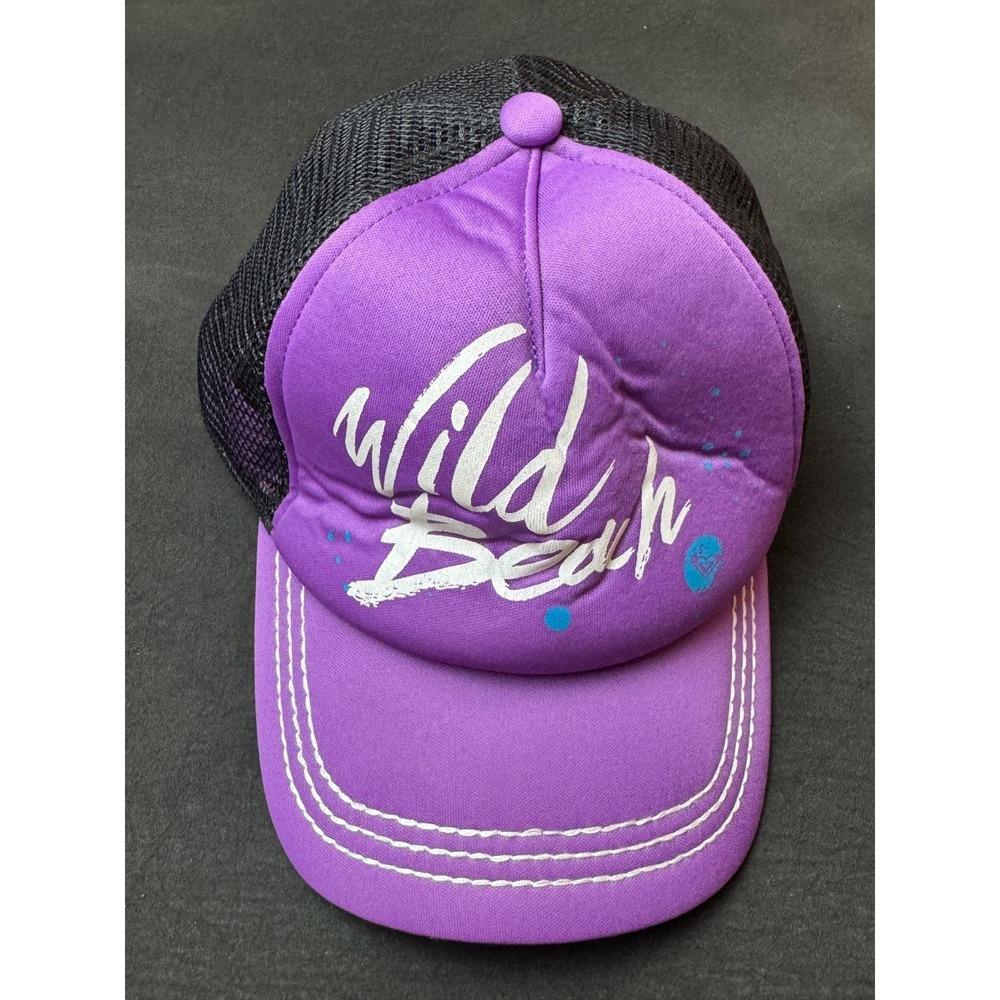 Roxy Wild Beach Trucker Hat Purple Black Mesh Snapback Cap Y2K Surf Streetwear